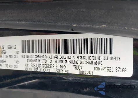 2012 Ram 1500 St from USA, damaged, VIN 3C6JD6AT7CG193310